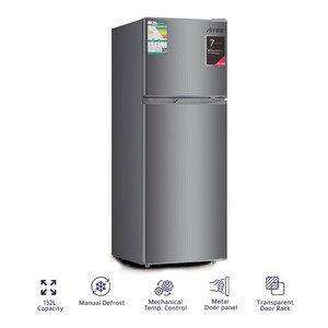 ثلاجة بفريزر علوي سعة 132 لترًا، سعة 4.7 قدم مكعب مع التحكم الميكانيكي في درجة الحرارة، وإزالة الجليد يدويًا، ورف باب شفاف، وأرجل قابلة للتعديل، وصانع ثلج عادي، باللون الفضي | رقم الموديل: RO-220RDH
