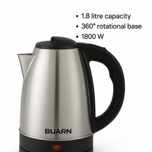 غلاية كهربائية بوارن بروفيشنال 1800 وات 1.8 لتر – KB-S103 مع هيكل من الفولاذ المقاوم للصدأ، حماية من الجفاف التلقائي، إيقاف تشغيل تلقائي، مؤشرات LED، تحكم في درجة الحرارة من المعدن المزدوج عالي الجودة، 220-240 فولت، 50/60 هرتز – فعالة وآمنة ومتينة للاستخدام اليومي