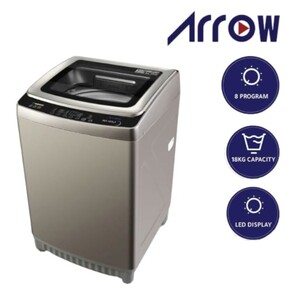 غسالة أتوماتيك تحميل علوي سعة 18 كجم مع مضخة، 8 برامج، لون فضي، قفل للأطفال، غطاء علوي من الزجاج المقوى | رقم الموديل: RO-18TLT